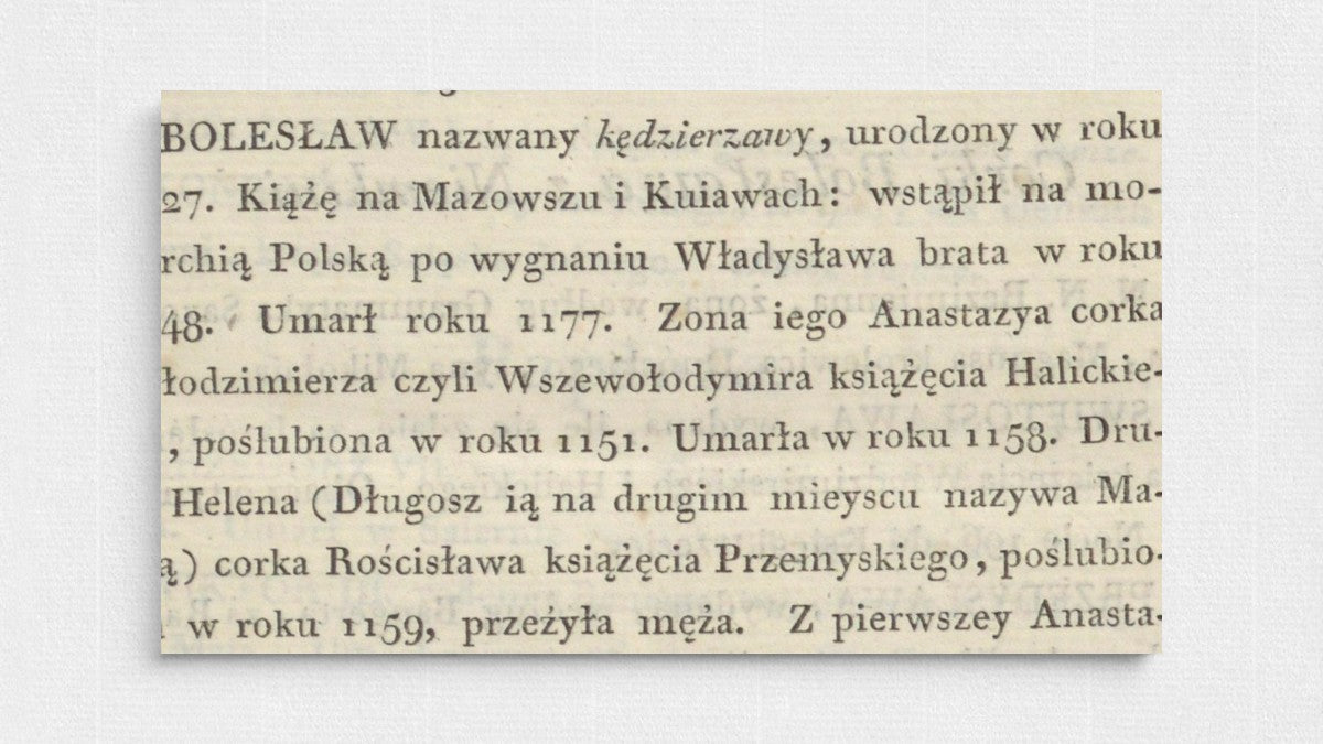 Fragment XVIII-wiecznego druku z „Historyi narodu polskiego” Adama Naruszewicza. Widoczny klasycystyczny skład typograficzny i dawna ortografia charakterystyczna dla polskich oficyn epoki oświecenia. Inspiracja dla bibliofilskich wydań Rambler Press.