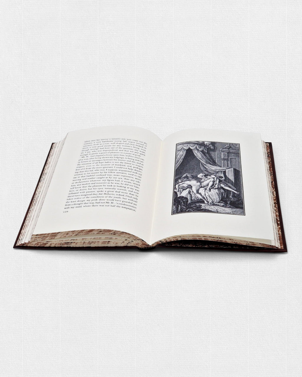 Fanny Hill Johna Clelanda – wydanie bibliofilskie Rambler Press, otwarta książka z ilustracją XVIII wieku, papier bawełniany Century Laid i ręczna oprawa